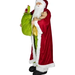 Plush Santa Claus with Teddy Bear and Gift Bag Christmas Figure - 6' - Red and Green