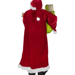 Plush Santa Claus with Teddy Bear and Gift Bag Christmas Figure - 6' - Red and Green