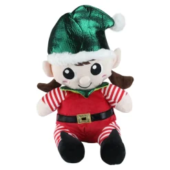 Plush Sitting Boy and Girl Christmas Elf Figures - 13
