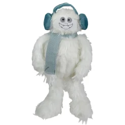 Plush Sitting Yeti with Earmuffs Christmas Figure - 18" - White and Blue
