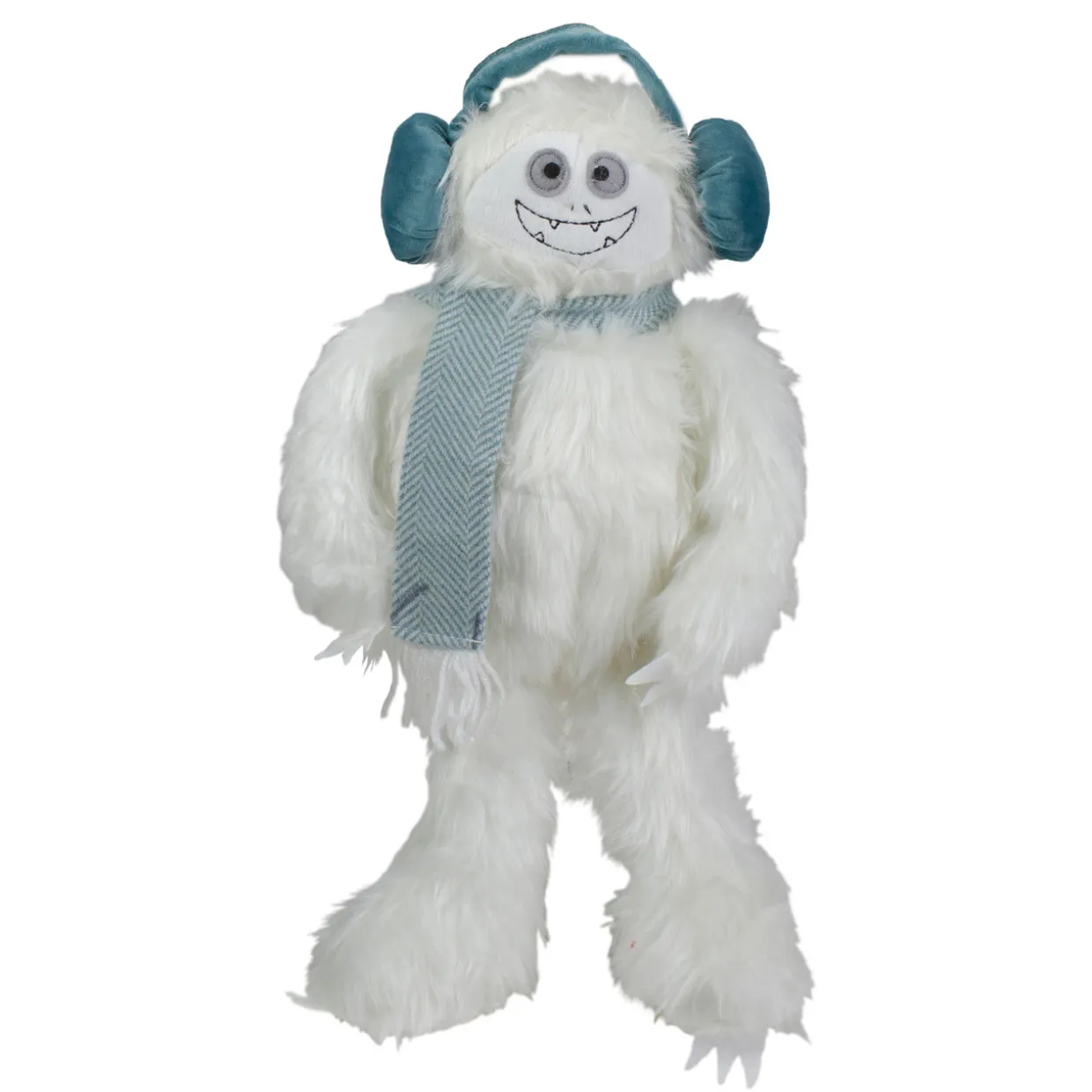Plush Sitting Yeti with Earmuffs Christmas Figure - 18" - White and Blue