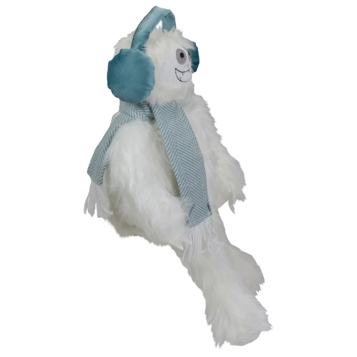 Plush Sitting Yeti with Earmuffs Christmas Figure - 18" - White and Blue