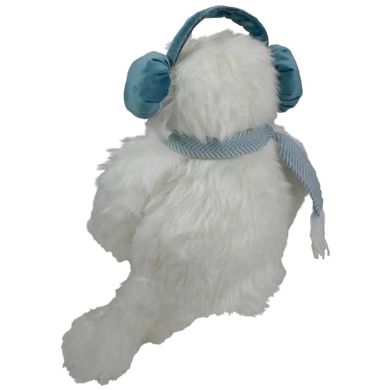 Plush Sitting Yeti with Earmuffs Christmas Figure - 18" - White and Blue