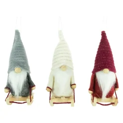 Plush Sledding Gnomes Christmas Figurine Ornaments - 5.25" - Set of 3