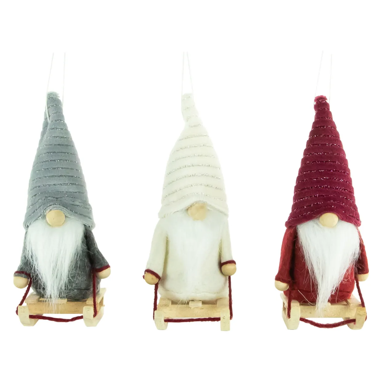 Plush Sledding Gnomes Christmas Figurine Ornaments - 5.25" - Set of 3