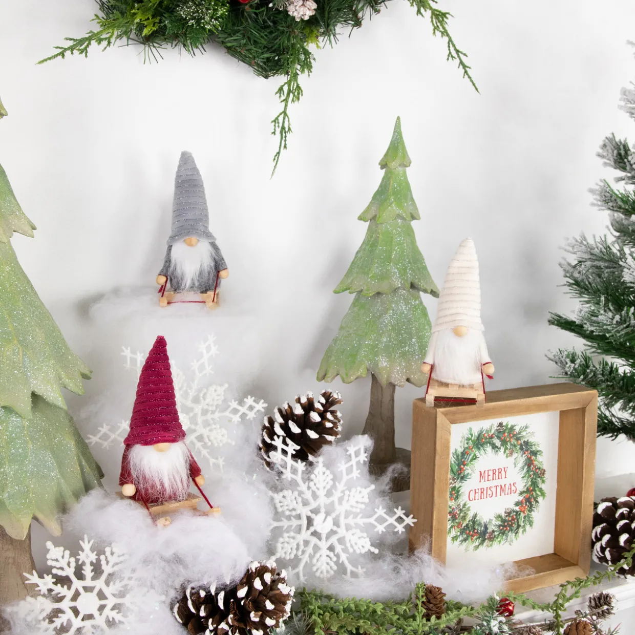 Plush Sledding Gnomes Christmas Figurine Ornaments - 5.25" - Set of 3