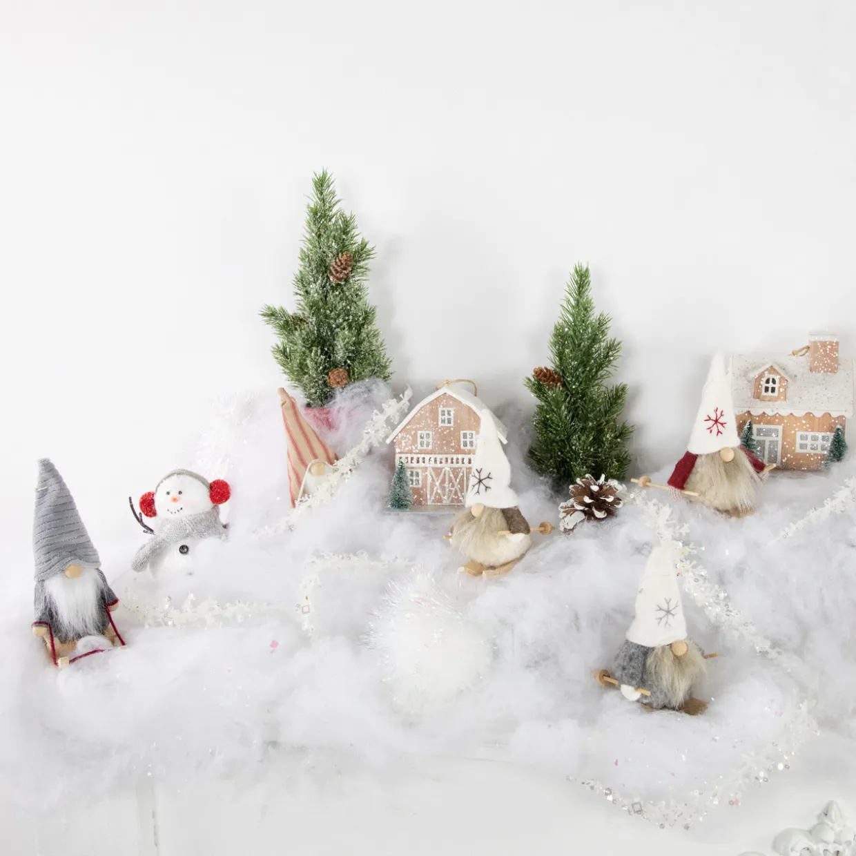 Plush Sledding Gnomes Christmas Figurine Ornaments - 5.25" - Set of 3