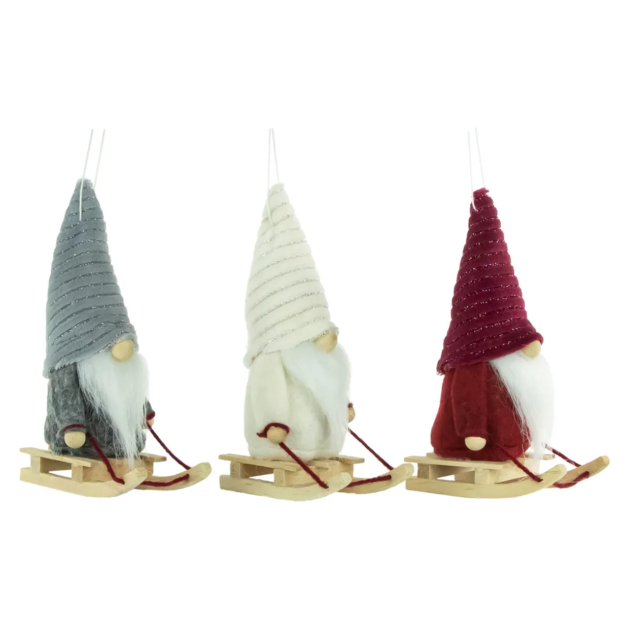 Plush Sledding Gnomes Christmas Figurine Ornaments - 5.25" - Set of 3