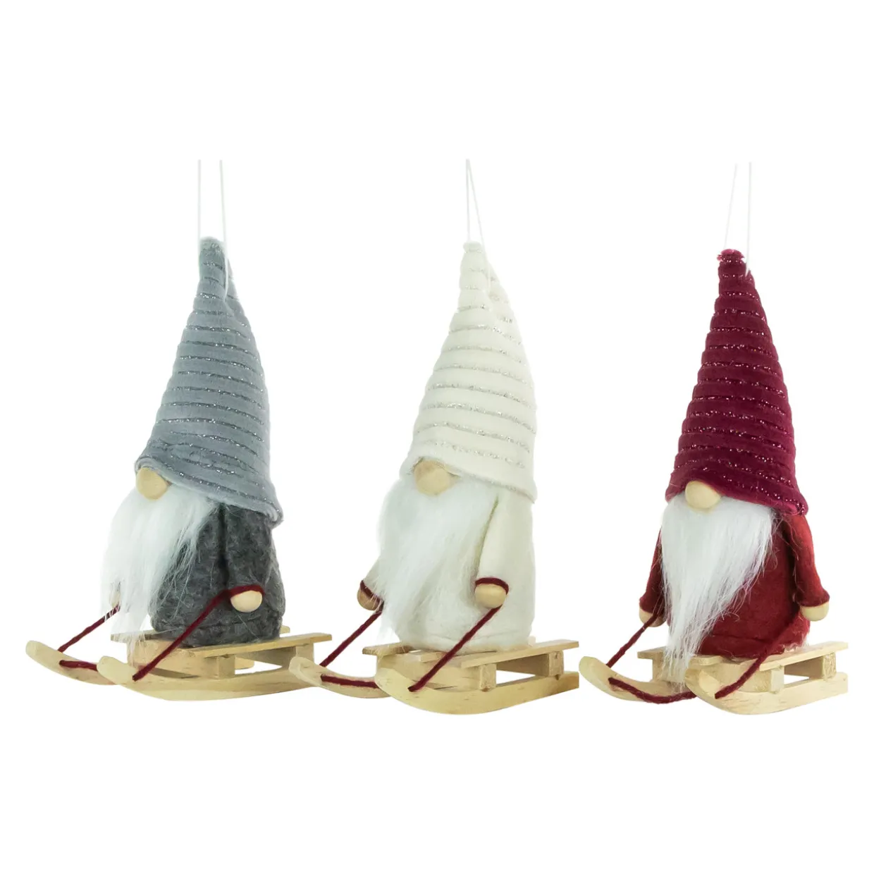 Plush Sledding Gnomes Christmas Figurine Ornaments - 5.25" - Set of 3