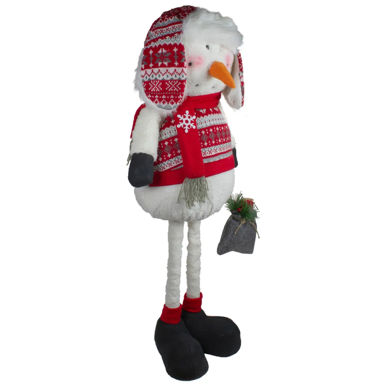 Plush Snowman with a Bag of Present and Telescopic Legs Christmas Figure - 33"