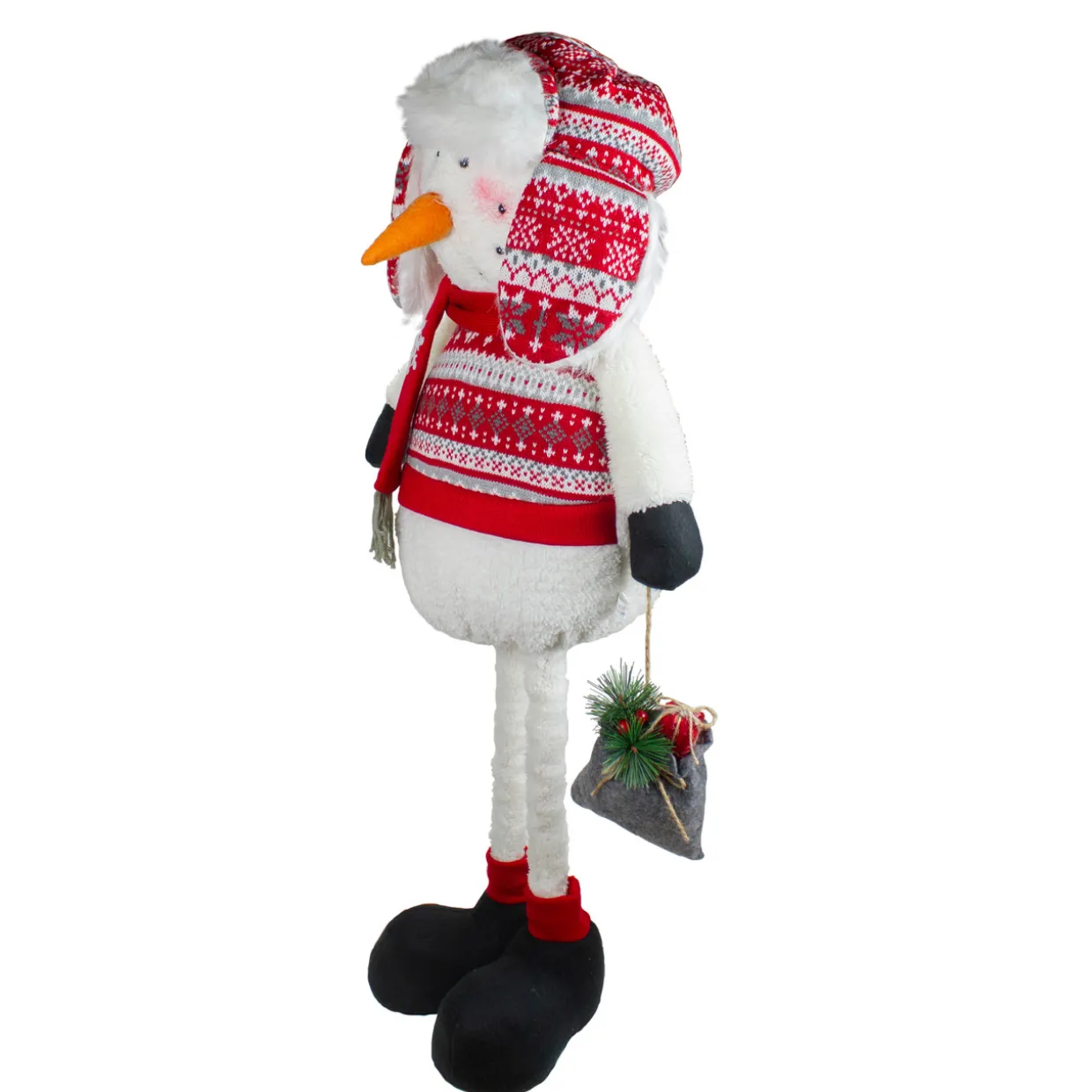 Plush Snowman with a Bag of Present and Telescopic Legs Christmas Figure - 33"