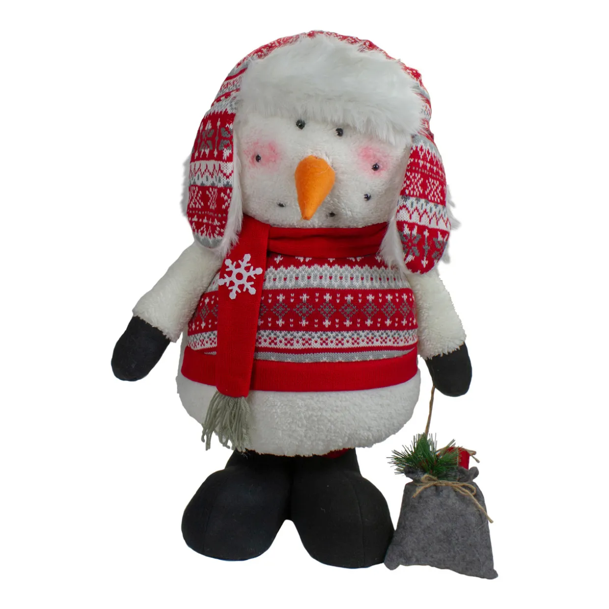 Plush Snowman with a Bag of Present and Telescopic Legs Christmas Figure - 33"