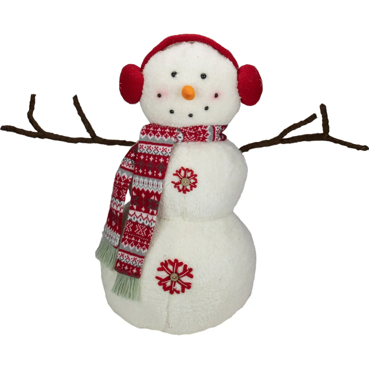 Plush Snowman with Button Snowflakes and Earmuffs Christmas Decoration - 21.5" -