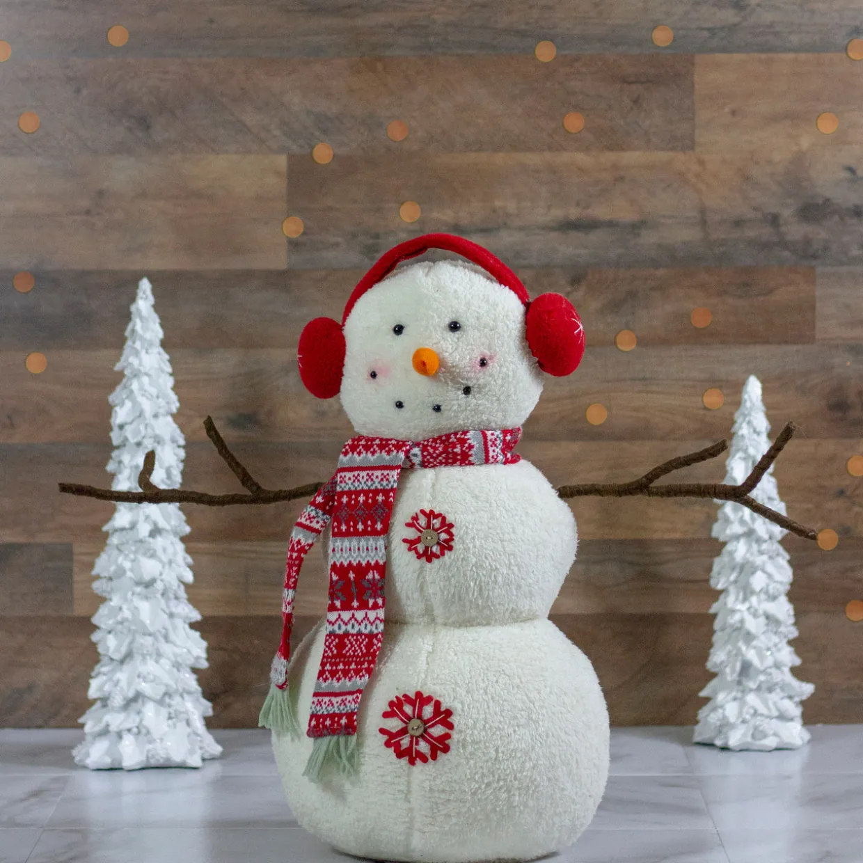 Plush Snowman with Button Snowflakes and Earmuffs Christmas Decoration - 21.5" -