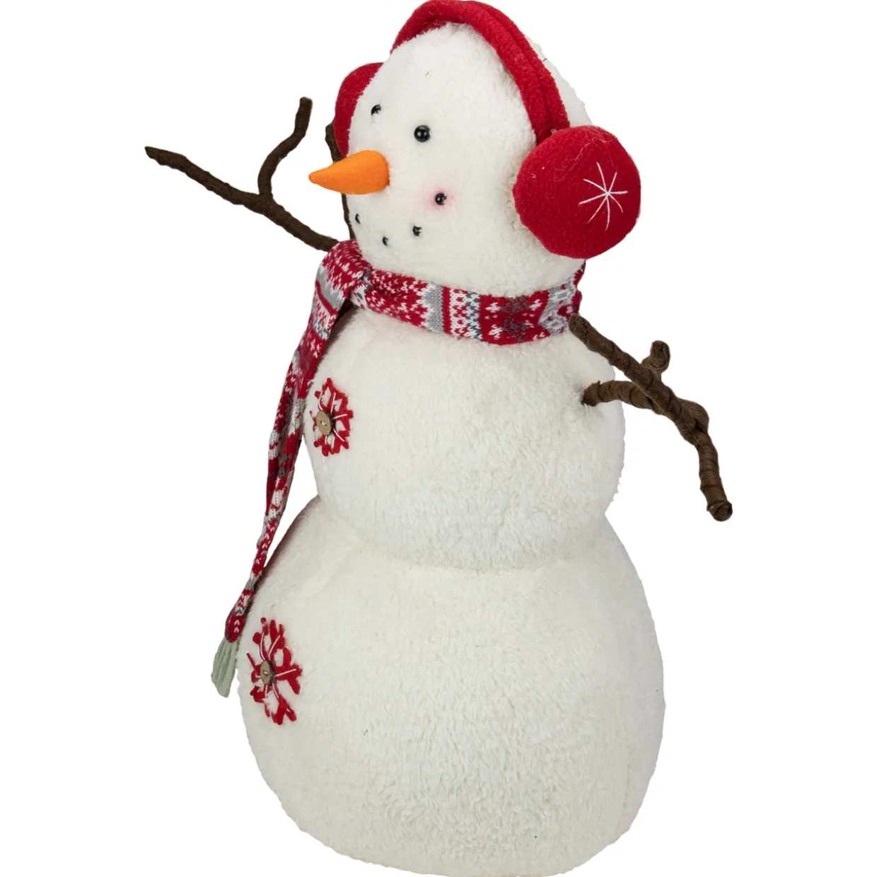 Plush Snowman with Button Snowflakes and Earmuffs Christmas Decoration - 21.5" -