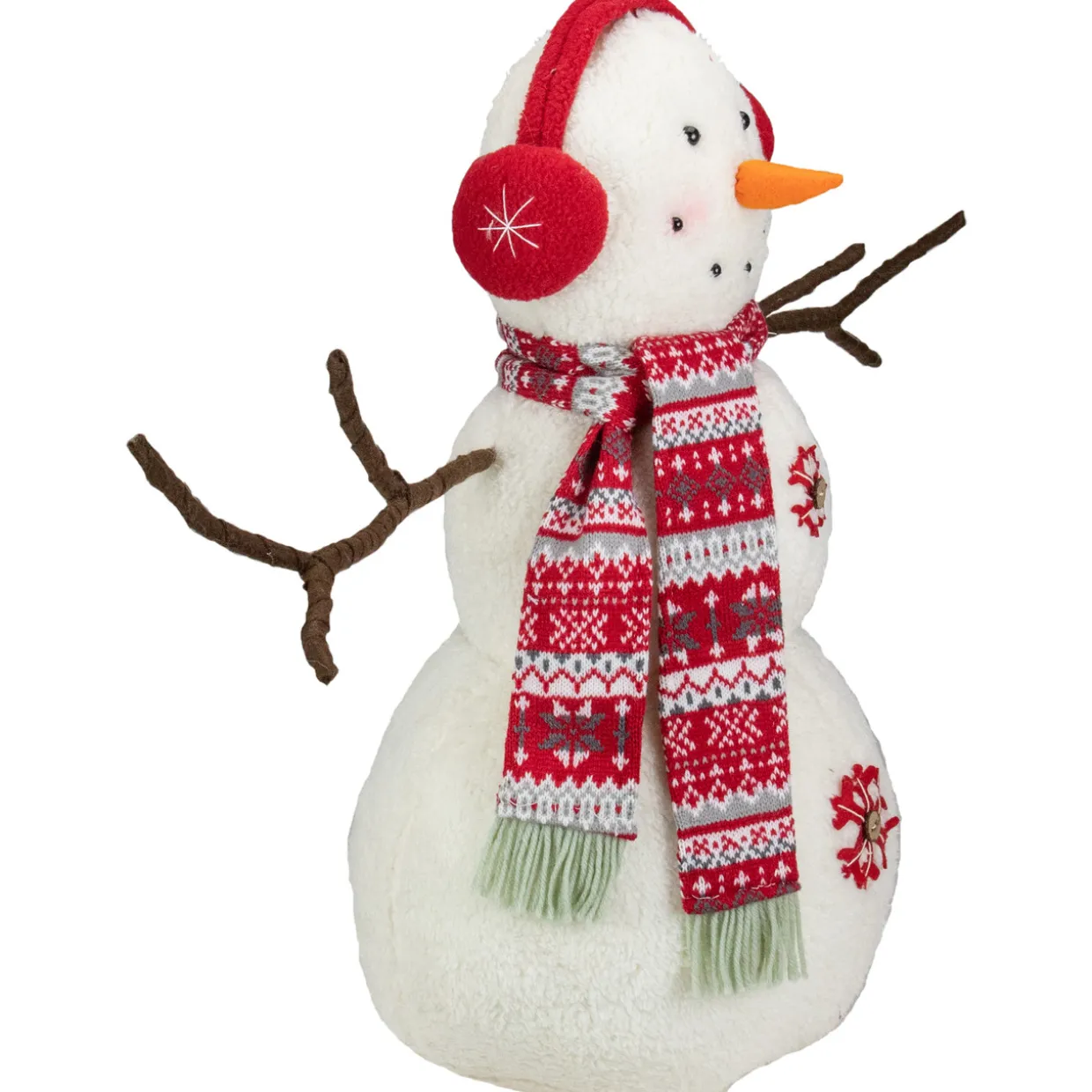Plush Snowman with Button Snowflakes and Earmuffs Christmas Decoration - 21.5" -