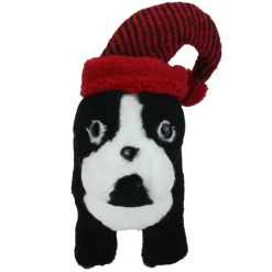 Plush Standing Bulldog with Striped Hat and Collar Christmas Decoration - 11.5"