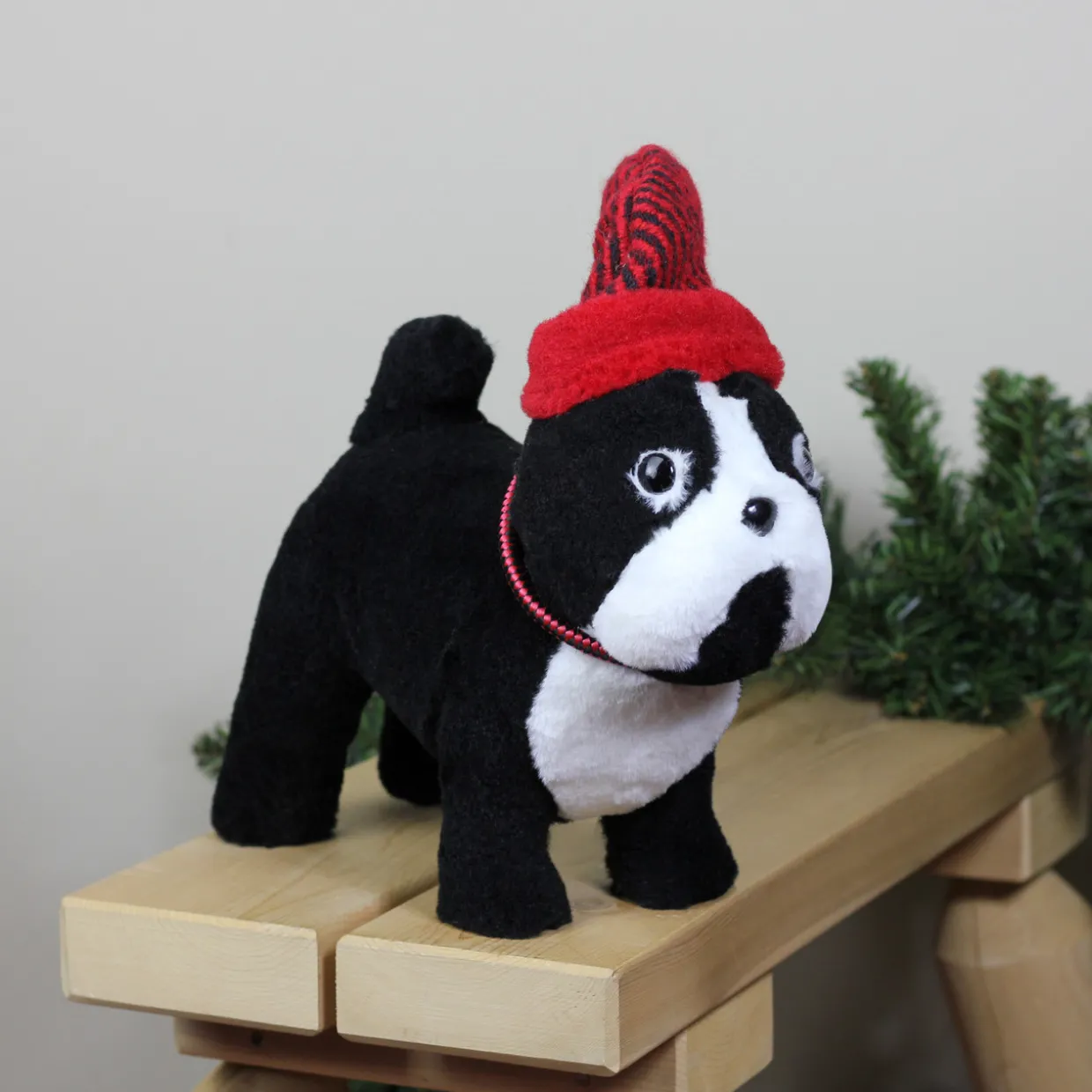 Plush Standing Bulldog with Striped Hat and Collar Christmas Decoration - 11.5"
