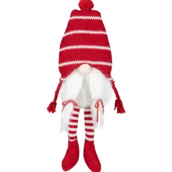 Plush Striped Sitting Christmas Gnome Figure - 18" - Red and White