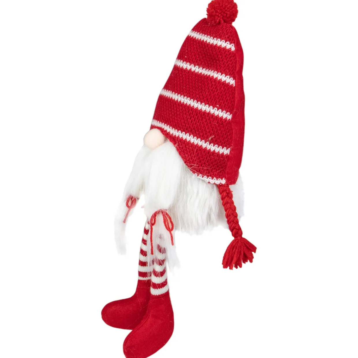 Plush Striped Sitting Christmas Gnome Figure - 18" - Red and White