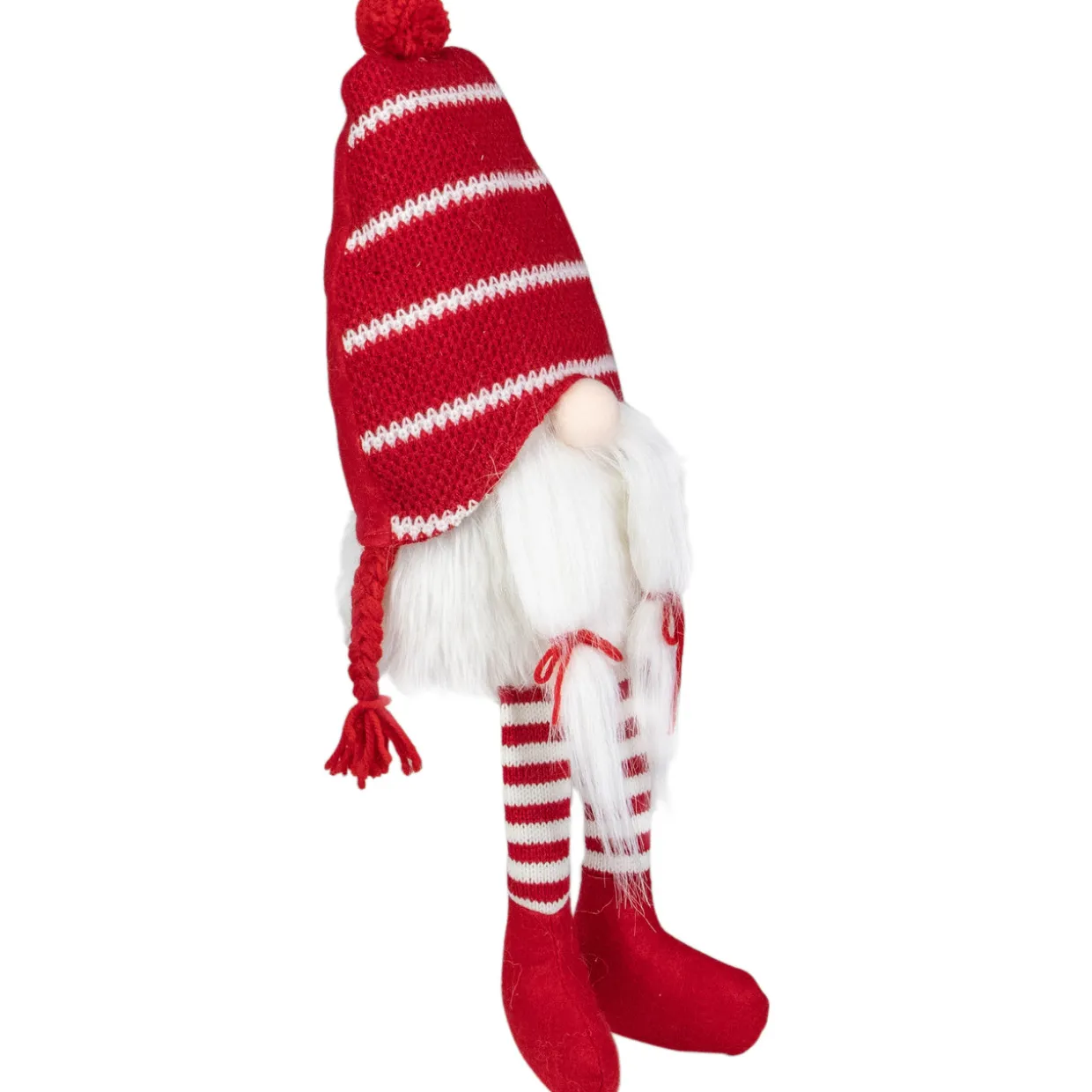 Plush Striped Sitting Christmas Gnome Figure - 18" - Red and White