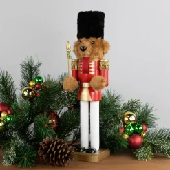 Plush Teddy Bear Soldier Christmas Nutcracker - 14" - Red and Gold