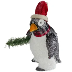 Plush Winter Penguin with Pine Branch Christmas Figure - 13"