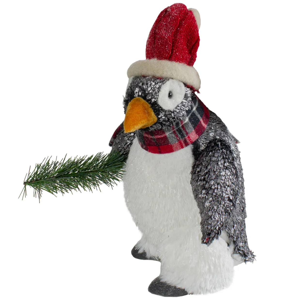 Plush Winter Penguin with Pine Branch Christmas Figure - 13"