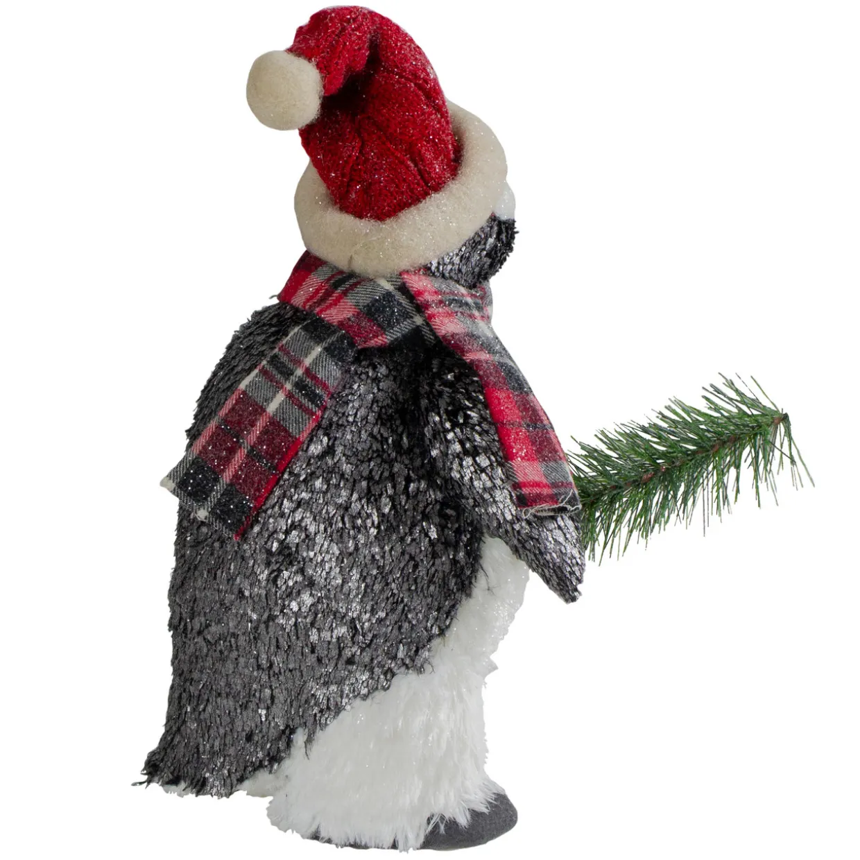 Plush Winter Penguin with Pine Branch Christmas Figure - 13"