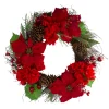 Poinsettia and Hydrangea Artificial Christmas Wreath - 24" - Unlit