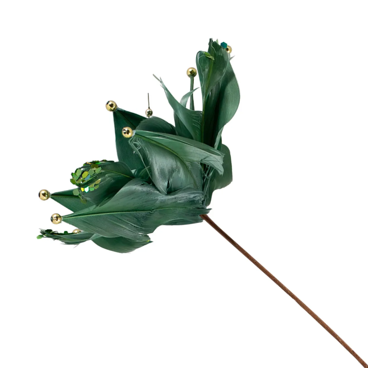 Poinsettia with Feather Petals Artificial Christmas Pick - 13.75" - Green