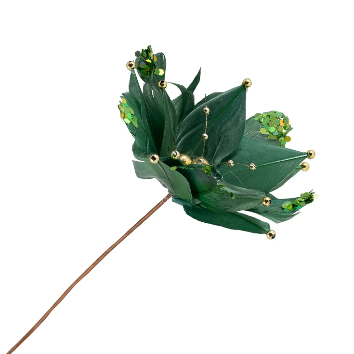 Poinsettia with Feather Petals Artificial Christmas Pick - 13.75" - Green