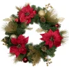 Poinsettias and Ball Ornaments Artificial Christmas Wreath - 24-Inch, Unlit