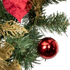 Poinsettias and Ball Ornaments Artificial Christmas Wreath - 24-Inch, Unlit