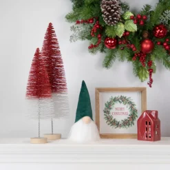 Pointy Hat Gnome Christmas Decoration - 8" - Dark Green and White