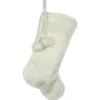 Polar Bear Faux Fur Christmas Stocking with Pom Poms - 20.5" - White