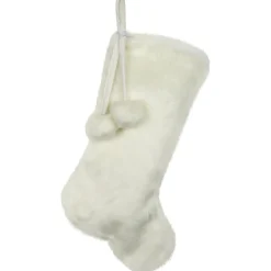 Polar Bear Faux Fur Christmas Stocking with Pom Poms - 20.5" - White