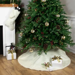 Polar Bear Faux Fur Christmas Stocking with Pom Poms - 20.5