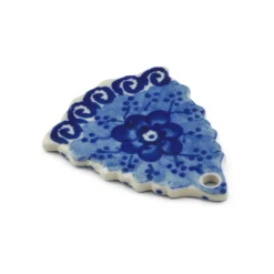 Polmedia Polish Pottery Christmas Tree Pendant 3" Dancing Blue Poppies