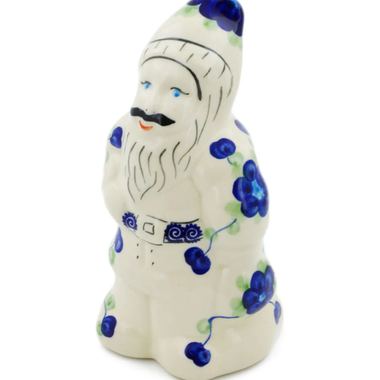 Polmedia Polish Pottery Santa Clause Figurine 7" Blue Poppies