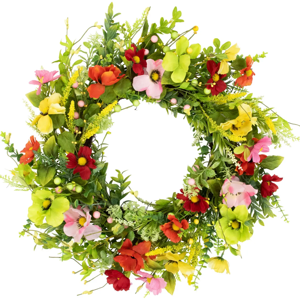 Poppy and Eucalyptus Spring Wreath - 26" - Red and Yellow