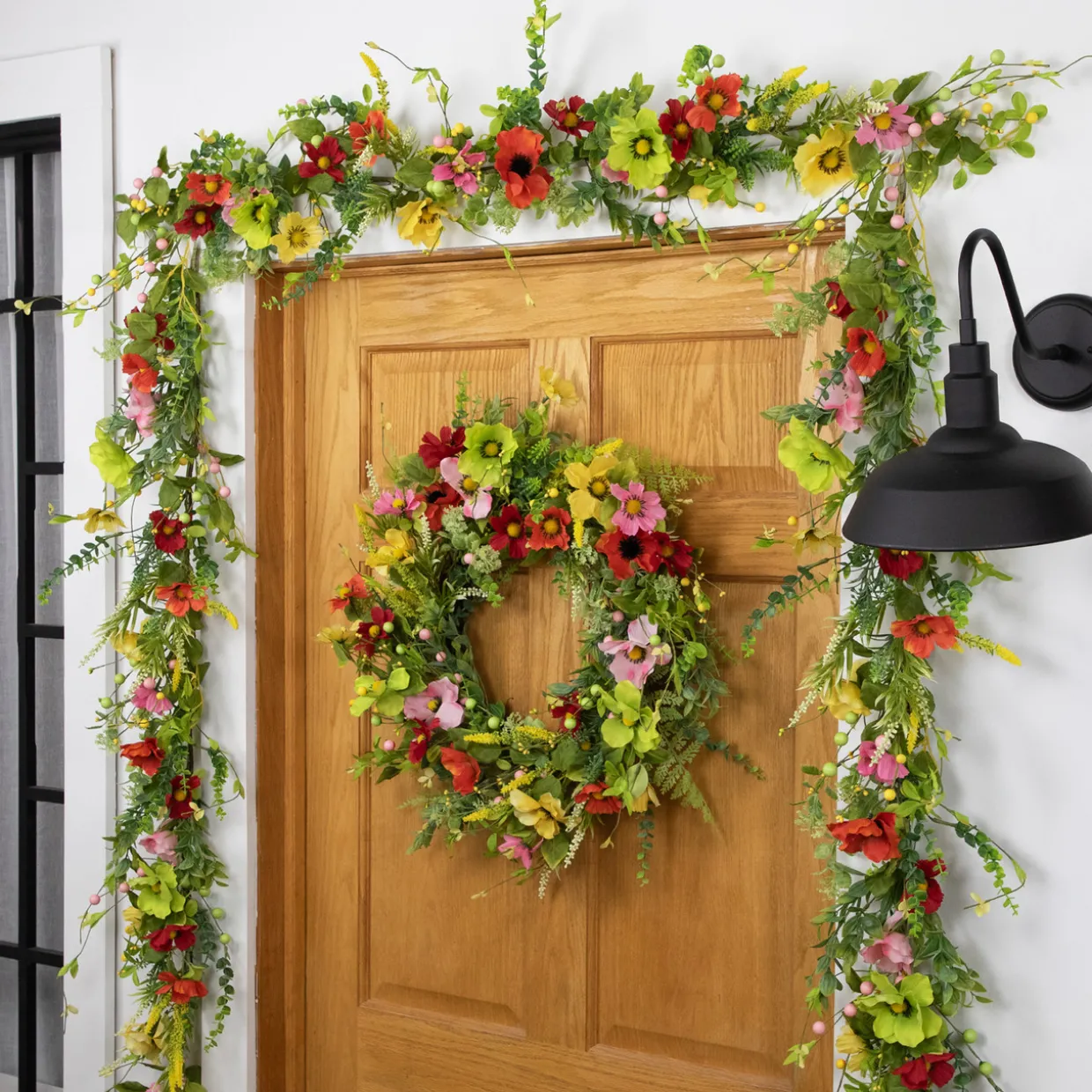 Poppy and Eucalyptus Spring Wreath - 26" - Red and Yellow