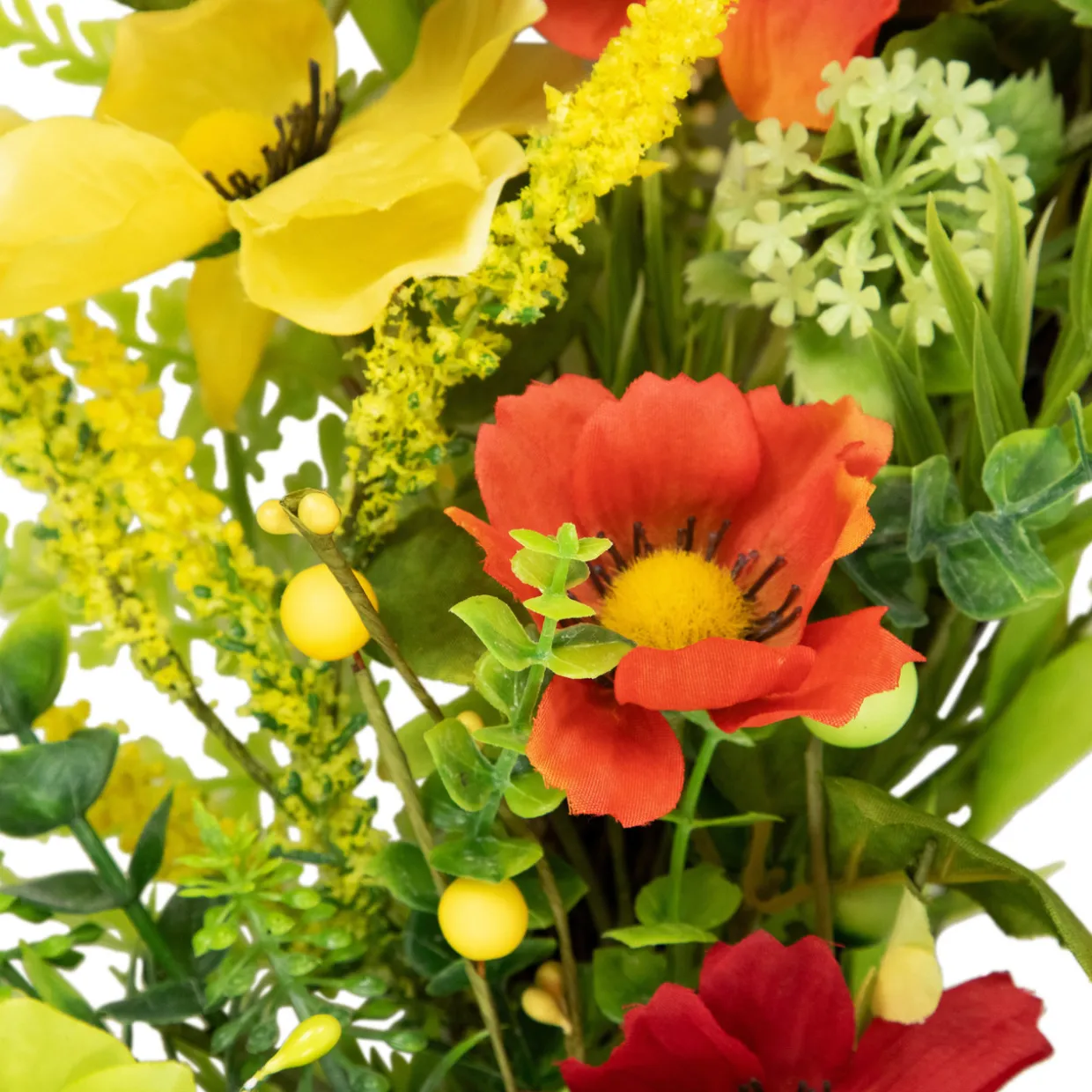 Poppy and Eucalyptus Spring Wreath - 26" - Red and Yellow