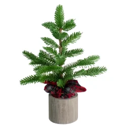 Potted Pine Medium Artificial Christmas Tree with Plaid Skirt - 1.3' - Unlit