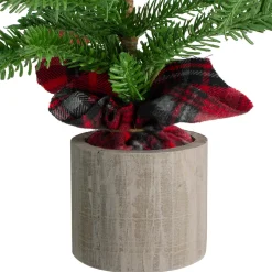 Potted Pine Medium Artificial Christmas Tree with Plaid Skirt - 1.3' - Unlit