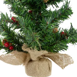 Potted Red Berries and Pine Cones Medium Artificial Christmas Tree – 16" - Unlit