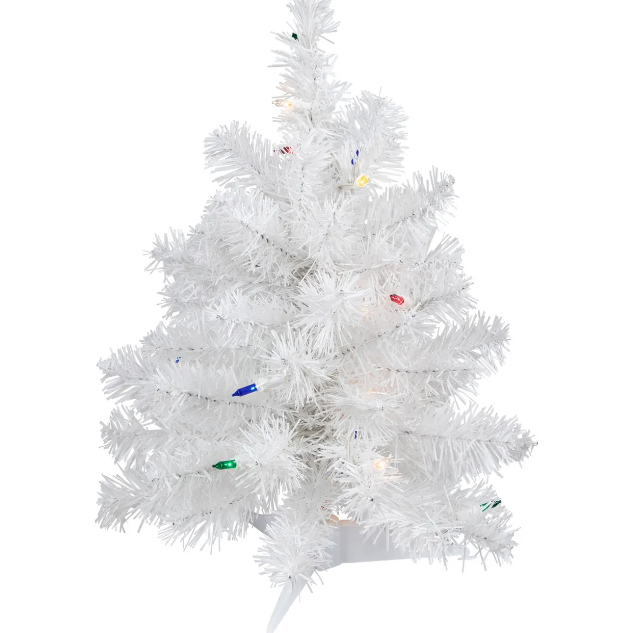 Pre-Lit Artificial Christmas Tree - 18" - White - Multicolor Lights