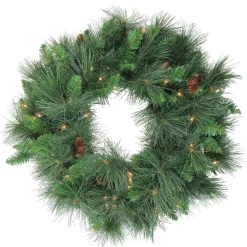 Pre-Lit Artificial White Valley Pine Christmas Wreath - 24" - Clear Lights