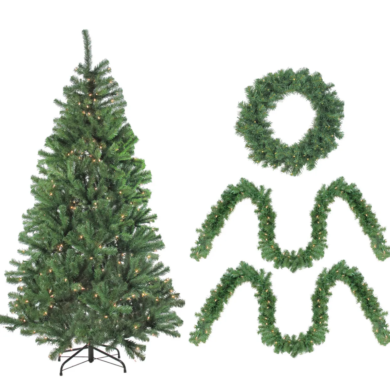 Pre-Lit Battery Operated Artificial Winter Spruce Set - 4-Piece - 6.5' - Clear Lights