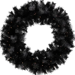 Pre-Lit Battery Operated Black Bristle Christmas Wreath - 36" - Warm White LED Lights